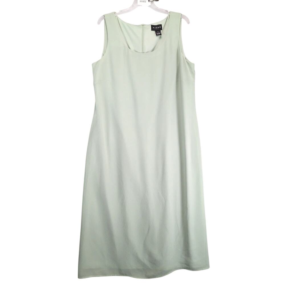 Vtg Y2K‎ Virgo Sage Green Chiffon Sleeveless A-Line Midi Dress Sz 16 Minimalist